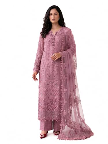 Image of RUDRAPRAYAG Faux Georgette Fabric With Heavy Embroidered Sequence With Khatli Work Semi Stitched V-Neck Salwar Suit Sharara With Dupatta For Women
