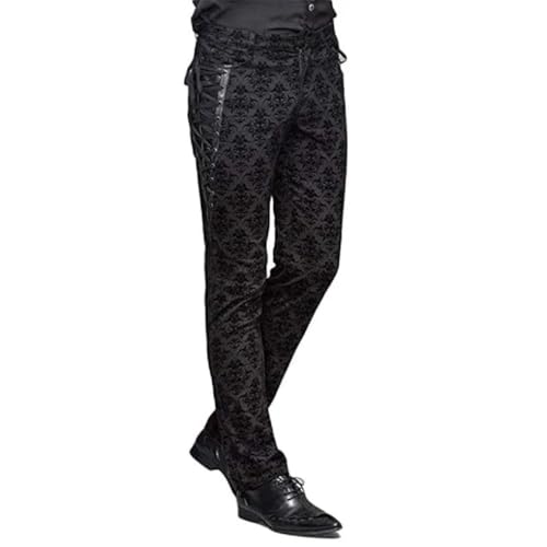 Men Gothic Black Brocade Dress Pants Victorian Printed Pant/USA
