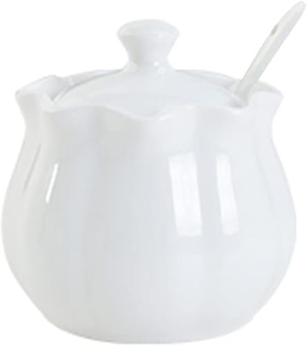 Azucarero de cerámica blanca Tarro de especias para condimentos tarro de almacenamiento con tapa, porción de café