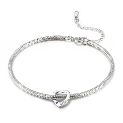 ALBERTBAND Personalisiertes Armband mit Namen und Geburtsstein Herz Armband für Damen Familienarmband Geschenk für Mama Frau Oma (1 name)