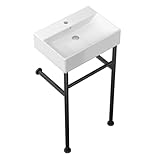 Talllor Console Bathroom Sink - 20' x 12' Black Free Standing Bracket Stainless Steel Support Pedestal Legs Wall Mount White Rectangular Vessel Sink Ceramic Vanity Basin #TLCSC-006