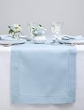 Solino Home Tischläufer aus 100 % reinem Leinen, 35,6 x 228,6 cm, handgefertigt aus europäischem Flachs, maschinenwaschbar, klassischer Hohlsaum, Himmelblau