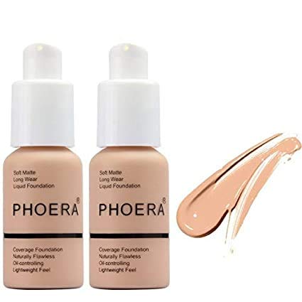 2 Pack Phoera Full Coverage Foundation and Concealer, Flawless Cream, 24HR Matte Oil Control, 30ml (103 Warm Peach)