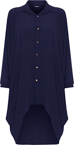 Image of WearAll® Women's Plus Batwing Shirt Dress Long Sleeve Dip Hem Hi Lo Button Collar Ladies - Royal Blue - 16-18