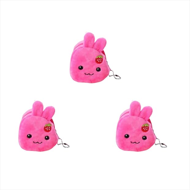 3 Pcs Small Coin Purse, Rabbit Cute Plush Panda Animal Small Coin Purse Zipper Money Wallet Kids Birthday Gift Wallets, Card Cases and Money Organizers（Pink）