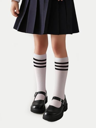 Image of COTTON DAY Kids Girls Unisex Knee High School Dress Socks Seamless Toe 3 Pack Black White Gray Navy Blue