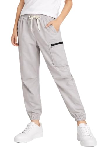 HILEELANG Kids Quick-Dry Jogger Pants Lightweight 4-Way Stretch Outdoor Pants for Boys & Girls 5-6 Years Light Gray – Zipper Pocket Style