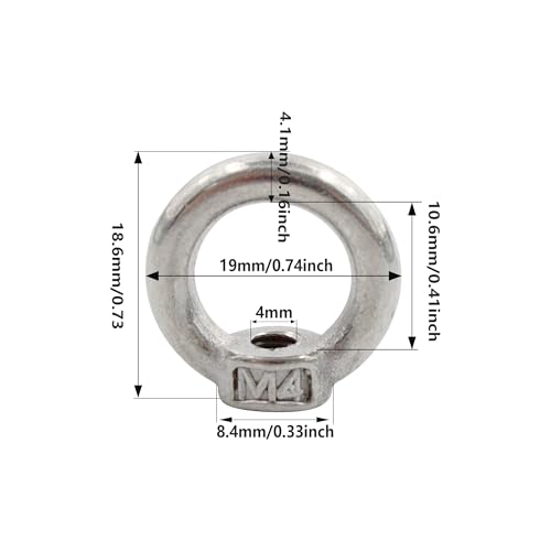 Image of 10PCS M4 Lifting Eye Nut, Stainless Steel Lifting Eye Threaded Nut Fastener, Hardware Ring Shaped Eye Bolt, 19mm /0.74inch OD