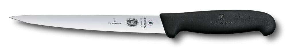 Victorinox Fibrox Filleting Knife, Sharp Kitchen Knife for Meat and Fish, 18 cm, Straight Blade, Flexible, HACCP Suitable, Non-Slip, Black 18cm - Black