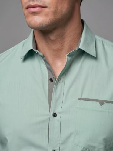 Image of Men's Cotton Blend Shirt with Solid Long Sleeves Spread Coller Neck Regular Fit Single Chest Pocket and Standard Length | Cotton Casual Shirt for Man