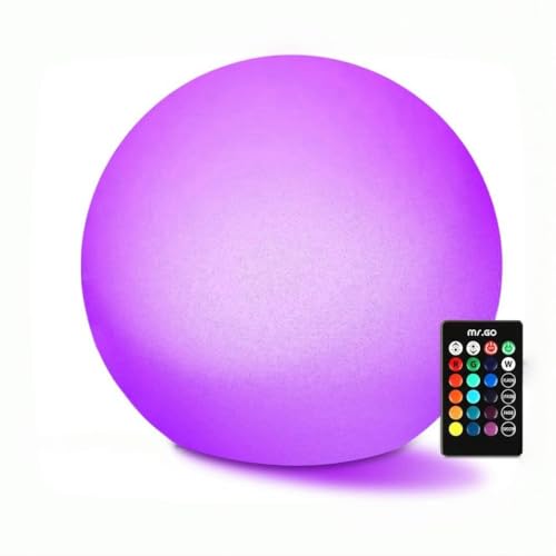 Mr.Go Sfera LED, 25,4 cm, cambio colore, luce d'atmosfera con telecomando, impermeabile, sfera da giardino, 16 colori, dimmerabile, ricaricabile, luce notturna per decorazione