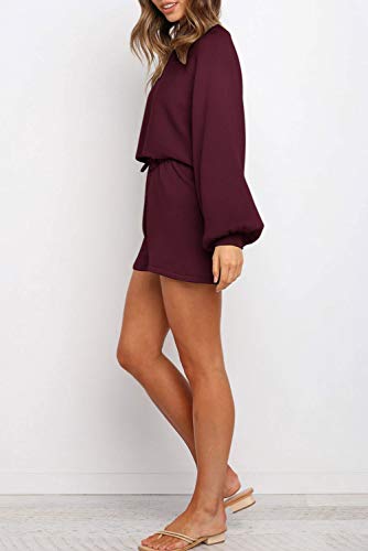 ZESICA Women's Casual Long Sleeve Solid Color Knit Pullover Sweatsuit 2 Piece Short Sweater Outfits Sets Wine