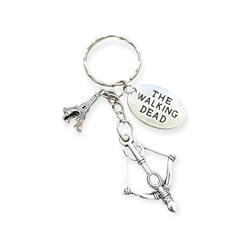 STRASS & PAILLETTES Portes clés Daryl Dixon inspiré de The Walking Dead la Nouvelle Serie en France. Arbalète et médaille TWD Yin and Yang Keychain with...