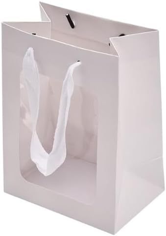 10 Pack Paper Gift Bag with Window & Rope Handles 15x10x20cm Small - White