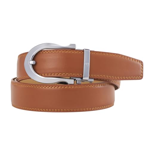 Image of Tonywell Men's Leather Ratchet Belt, 1 3 /8 inch Adjustable Dress Belt, Trim to Fit