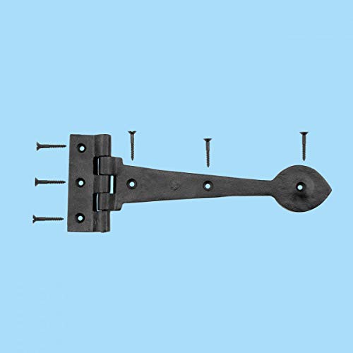 Renovators Supply Manufacturing Black Door Gate Strap Hinges 10" Long Wrought Iron Classic Heart Tip Design Powder Coated Kitchen Cabinet Door Gate Strap Hinges Including Mounting Hardware #TOP1
