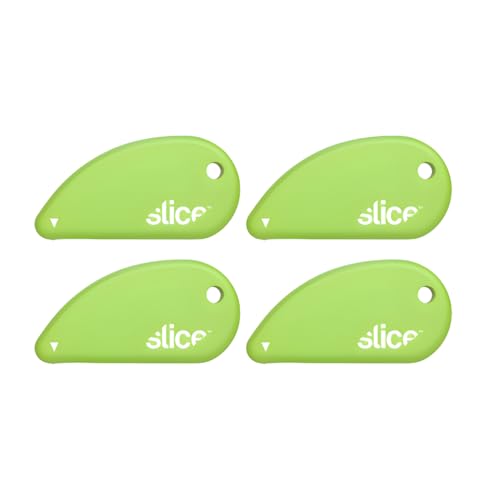 Image of Slice Micro Safety Cutter | Safe Ceramic Box Cutter Lasting 11x Longer than Metal | Keychain Box Opener | 4 Pack | Green