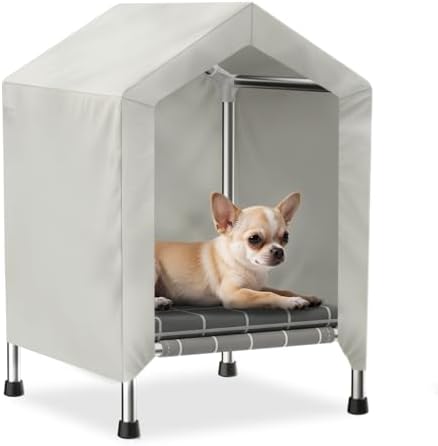 Elevated Dog House with Soft Cushion Insert - Comfortable Pet Hom...