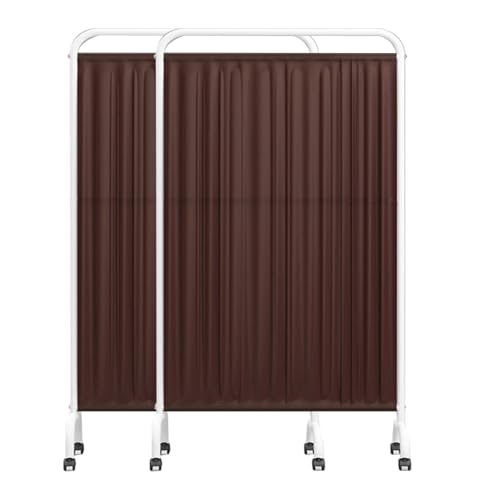 Mobile Medical Privacy Screen, 2 Panels 6Ft High Rolling Room Divider with Brake-Equipped Wheels, for Hospitals, Clinics, and Nursing Homes(Brown)