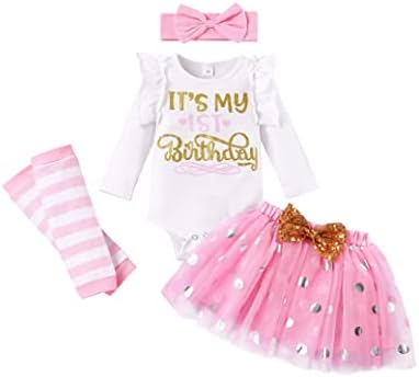 My First Birthday Baby Girl Skirt Clothes Set Infant Bodysuit Dress Outfits 4PC