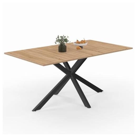IDMarket - Rechteckiger Esstisch ALIX 8 Personen Spinnenfuß Holz und Schwarz 160 cm