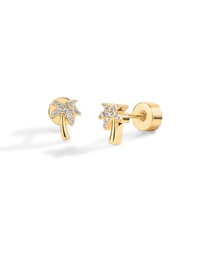Image of PAVOI 14K Gold Plated Dainty Flat Back Earrings for Women, Piercing Studs | Hypoallergenic Stud Earrings with 925 Sterling Silver Posts, Motif Flatback Screw Back Helix Cartilage
