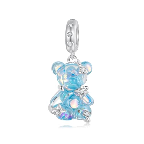 Colorful Bear Charms 925 Sterling Silver Cute Pet Pendant Fits Pandora Bracelet Necklace for Women