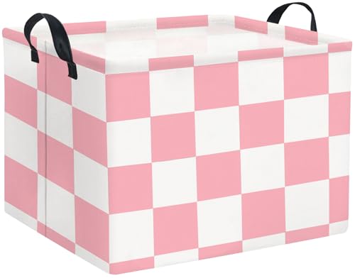 Image of Rectangular Storage Basket for Home Kitchen Girls Cute Storage Bin Organizer Shelf Book Room Decor(Pink Checked)