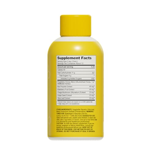 Image of Beekeeper's Naturals Propolis Honey Cough Syrup Daytime for Adults Elderberry, Bee Propolis, Buckwheat Honey - Immune Support & Throat Soothing, 4 oz
