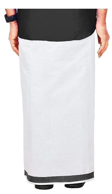 Kolakeer® Men's Cotton White Dhoti with Kerala Kara Border - Traditional South Indian Veshti Mundu4