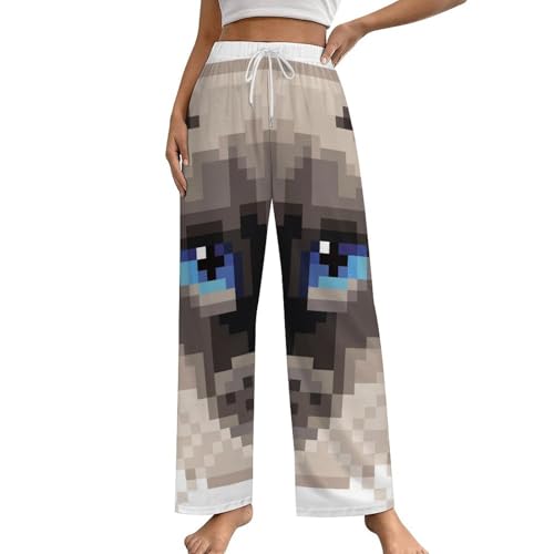 Pantalon pyjama femme chat bas de pyjama vêtement de nuit avec poches S