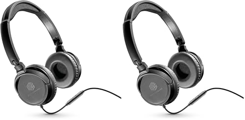 Music Sound | Headband con Cable Basic | Audífonos Auriculares Stereo Supraaurales Diadema Expandibles con Jack 3.5 mm y Micrófono - Plegable - Color Negro (Paquete de 2)
