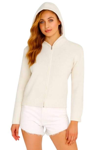 nobarr Women's Polyester White Hooded Zip-Up Sweater | Soft Stretch Knit Sweatshirt-picture-30