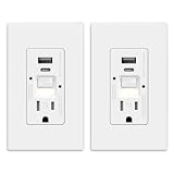ELEGRP GFCI Outlet with USB Ports and Nightlight, 15 Amp Self-Test GFCI Combination with USB Ports, Tamper Resistant GFCI USB Outlet w/Nightlight, Wall Plate Included, UL Listed, Matte White, 2 Pack