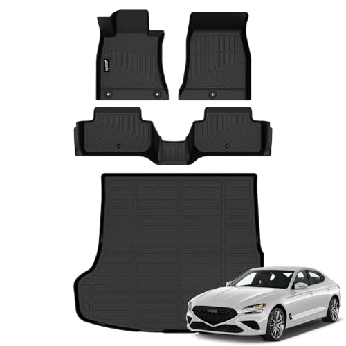 Jenofa-Floor Mats for Genesis G70 RWD 2019-2026 Car Mats Cargo Mat Custom Fit G70 (No EV) All Weather Non-Slip Waterproof Durable TPE Rubber Floor Liner Accessories Full Set 2025