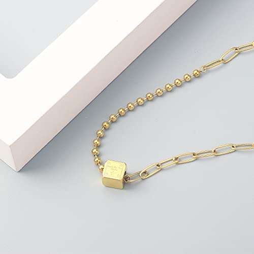 Dasiqi Gold Necklace Stainless Steel Square Dice Beads Splicing Chains Fashion Jewelry For Women Girls 20 Inch #TOP4