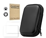 Hard Carrying Case + 2 Screen Protector for R36S/R35S/RGB20S, Handheld Game Console Protective Case Shockproof Portable Travel Storage Bag (2PCS + Black)