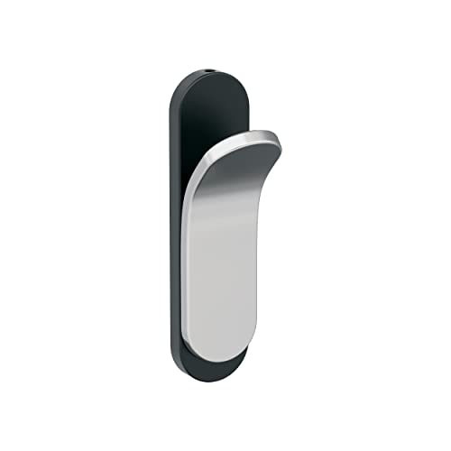 Image of Amerock Unison Single Prong Matte Black /Polished Chrome Wall-Mounted Hook | Decorative wall hook in durable zinc construction for coats, hats, bags, towels, and everyday organization