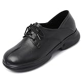 Women's Vintage Leather Platform Lace-up Oxford Shoes,Fashion Round Toe Slip-on Casual Loafers Comfortable Non-Slip Soft Sole Walking Work Shoes (Black,10.5)