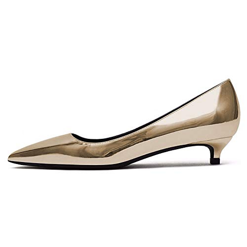 Women's Glitter Slip On Pointed Toe Ultra Low Kitten Heel Basic Dress Pumps Shoes Gold Size 8.52