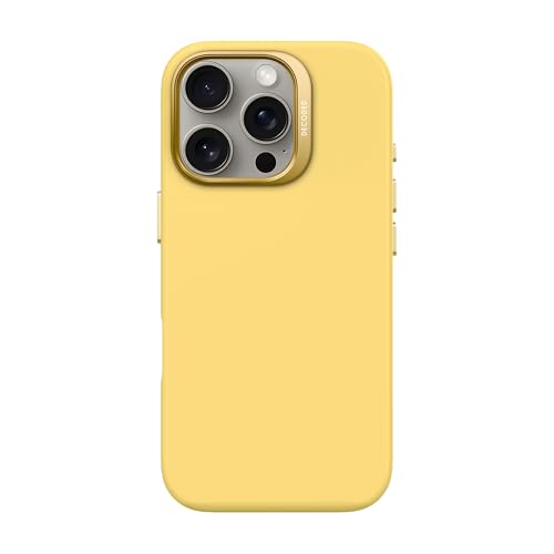 DECODED Coque en Silicone pour iPhone 16 Pro, Finition Soft-Touch Premium, Revêtement Antibactérien, Compatible MagSafe, Protection Antichute, Résistante aux Rayures, Boutons Métalliques, Jaune
