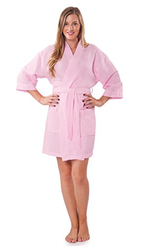 Image of Turquaz Lightweight Short Robes For Women Waffle Kimono Bathrobe - Soft, Fast-Drying, Long-Lasting Cotton Blend