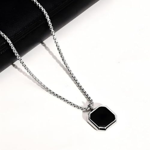 Image of Black Square Stainless Steel Necklace locket pendant Silver chain for Men and Women Unisex Jewellery