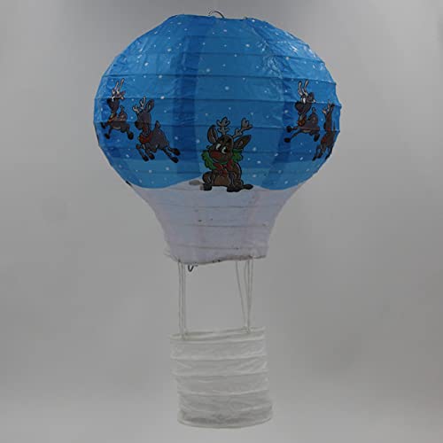 10/12/14/16inch Rainbow Hot Air Balloon Paper Lantern Lampshade Ceiling Christmas Wedding Party Bar Hanging DIY Decoration-Blue White Reindeer,12inch 30cm