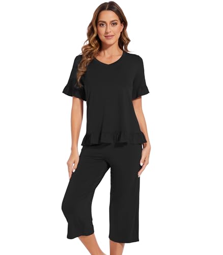 Pyjama en viscose de bambou doux XL : ensemble de nuit noir pour femme cocooning