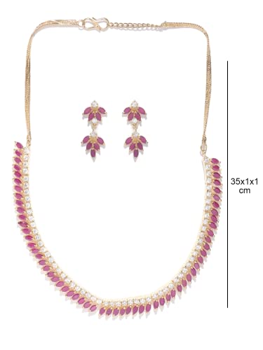 Pink American Diamond Jewellery Set Gold-Plated Brass for Parties