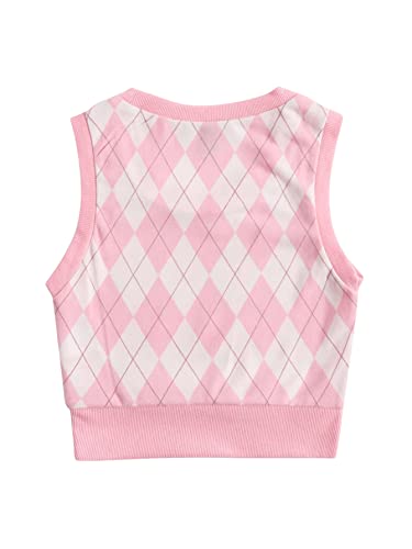 Verdusa Women's Argyle Print Sleeveless Scoop Neck Tank Sweater Vest Top Pink M #TOP1