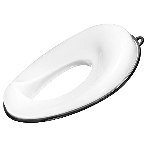 Potty Training Seat for Boys and Girls â€“ Non Slip Safety Grip, Splash Guard, Easy Wipe Clean, Hanging Storage Loop, Fits Oval & Rounds Toilets - for Baby (Black/White, One Size Fits All Potty Seat)