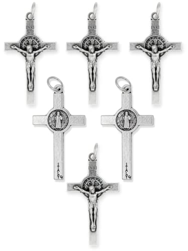 Gifts Catholic Inc. Bulk Pack of 25 - St Benedict Crucifix for Rosary Making - 1.5 Inch Silver Oxidized Crucifix for Bulk Rosary Making Supplies, Made in Italy