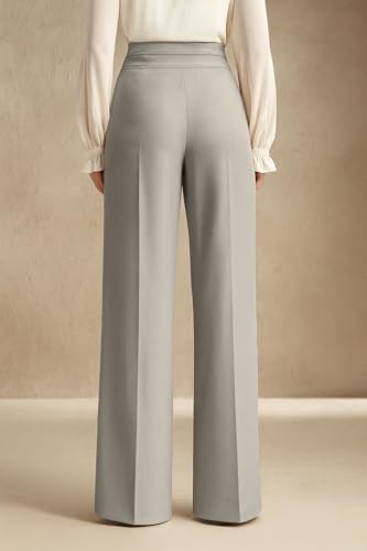 Image of SAKHWALA Women's High Waist Wide Leg Formal Trousers with Double Button Waistband | Office Wear & Casual Wear Pants with Side Pockets - Beige, Grey & Pink
